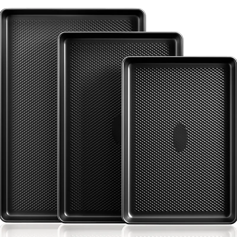 BF&CM HONGBAKE Diamond-Texture Baking Sheet Pan Set Non-Stick Cookie Sheets Teflon-Free Heavy Duty Bakeware 3 Sizes for Baking Cookies Pastry & Chicken
