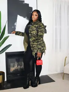 Women's Camo Print Ripped Button-Front Shirt, Casual Long Sleeve Collared Top for Daily Wear, Ladies Clothes for All Seasons