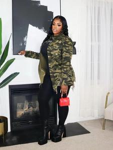 women's camo print ripped button front shirt, casual long sleeve collared top for daily wear, ladies longsleeves clothes for all seasons, womenswear, grunge clothes
