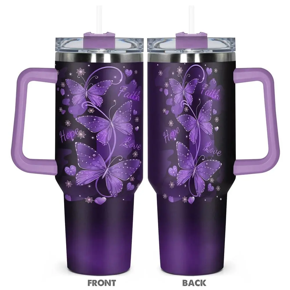 40oz with Lid & Straw, Butterfly & Letter Pattern Stainless Steel Water Bottle and Durable, Insulated Travel Drinkware, Vacuum Insulated Tumbler, Hydration Tumbler, Gift for Any Occasion, Drinkware