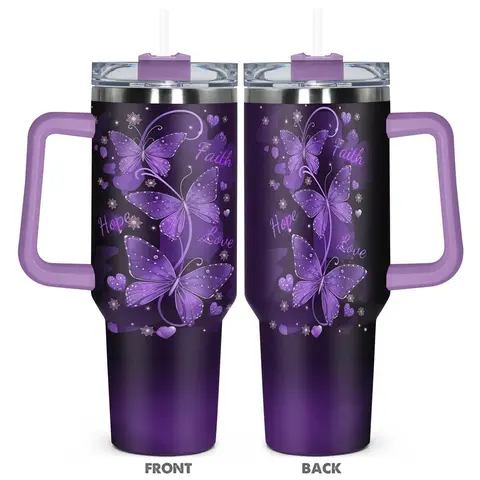 40oz with Lid & Straw, Butterfly & Letter Pattern Stainless Steel Water Bottle and Durable, Insulated Travel Drinkware, Vacuum Insulated Tumbler, Hydration Tumbler, Gift for Any Occasion, Drinkware, Insulated Water Bottles