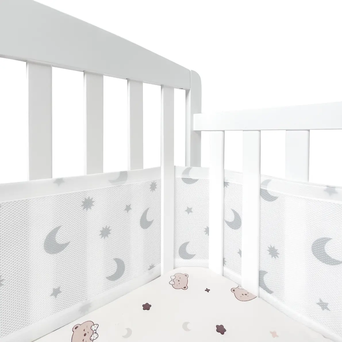 KVZKVZ  Breathable Mesh Liner for Full-Size Cribs, Deluxe 4mm Mesh, White Mist (Size 4FS Covers 3 or 4 Sides)