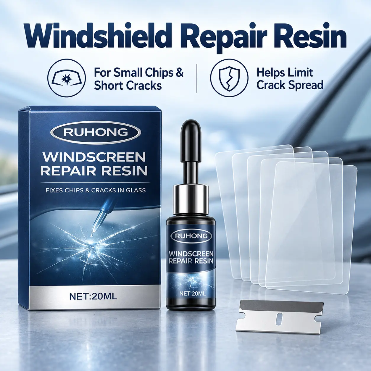 Car Glass Scratch Repair Kit 20ml Windshield Crack Prevent Crack Propagation with Tool for Chips and Cracks Car Windshield Repair Liquid