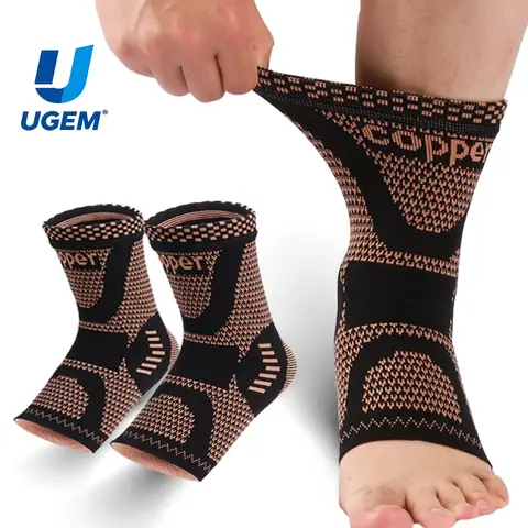 UGEM Copper Infused Unisex Size L Ankle Brace Compression Sleeve - Activewear Protective Gear, Body Support Protective Gear, Foot Pain Relief, Sprained Recovery, Tendinitis, Daytime or Night Use, Camping Essential