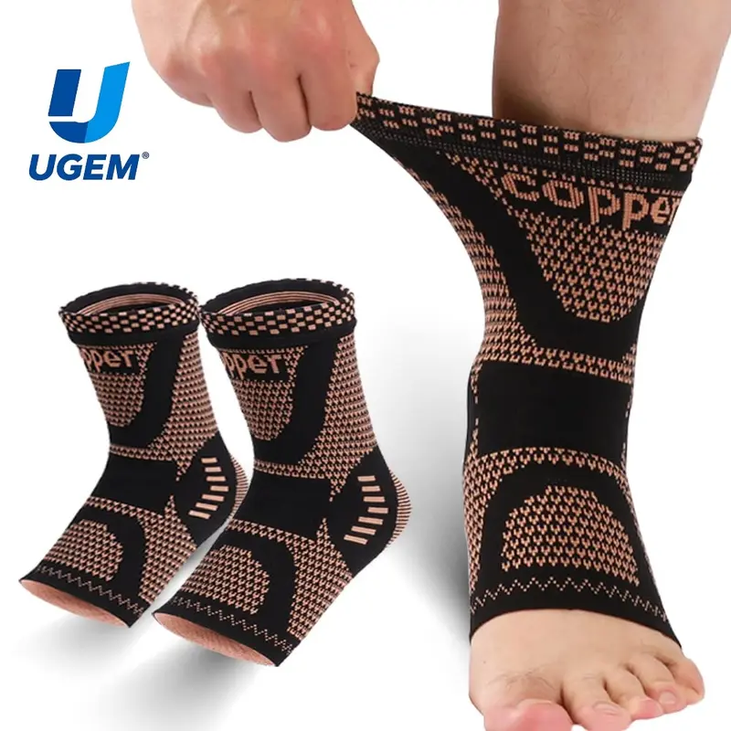 UGEM Copper Infused Unisex Size L Ankle Brace Compression Sleeve - Activewear Protective Gear, Body Support Protective Gear, Foot Pain Relief, Sprained Recovery, Tendinitis, Daytime or Night Use, Camping Essential