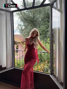 Pure Color Polka Dot Halter Deep V Neck Slim Fit Sexy Formal Party Dress, Stylish Women's Evening Gown, Perfect for Night Out Events