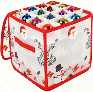 Waterproof Adjustable Translucent Christmas Ornament Storage Box with Handles & Dividers, 64-Capacity Organizer for 3in Xmas Ornaments/Seasons Balls, Halloween Holiday Decoration Container, Ideal Gift