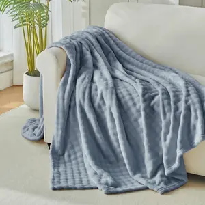 Flannel Fleece Throw Blanket, Super Soft Cozy Striped Blanket for Couch Bed Office Travel, All Season Warm Gift Blanket
