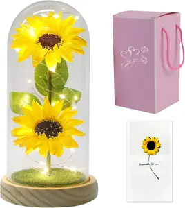 Sunflower Gifts for Women, LED Sunflower Lamp in Glass Dome, Eternal Flower Sunflower Light Home Decoration Gifts for Mother's Day, Birthday, Anniversary, Christmas Design