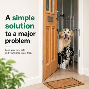 Dog Safety Gate Plus , Extra Strong, No-Drill Pet Gate for Stairways, Doorways & Hallways,Easy One-Hand Use, No Wall Damage, Durable Steel Safety Foldable Pet Fence Easy Installation Secure Play Area Playpen