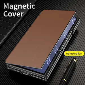 Premium Quality Magnetic Flip Cover for Samsung Galaxy Z TriFold with a Tempered Glass, Stand, and Middle Axis Protection - Triple Folded Phone Case