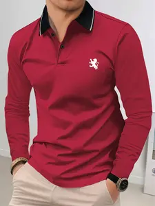 Spring & Autumn Mens Lightweight Lion Print Long Sleeve Tshirt / Polo Shirt Fashion Casual Sportswear Suitable For Running Golf Fishing & Other Outdoor ActivitiesGreat gift for men