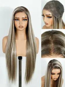 13*4 Platinum Blonde Lace Front Wig, Pre Plucked Long Straight Lace Wigs, Heat Resistant Fiber, for Women Daily & Holiday Styles