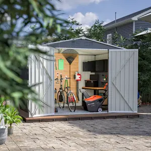 8x6 FT Outdoor Waterproof Storage Shed with Metal Foundation & Floor Frame | Heavy Duty Garden Tool Shed with Lockable Hinged Doors & Air Vents | All-Weather Storage House for Backyard, Patio, Lawn