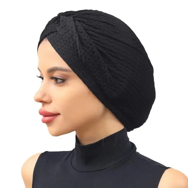 2025 New Breathable Solid Color Turban Caps Women Elastic Head Wraps Beanie Muslim Female Ready to Wear Hijab Cap Turbante Mujer