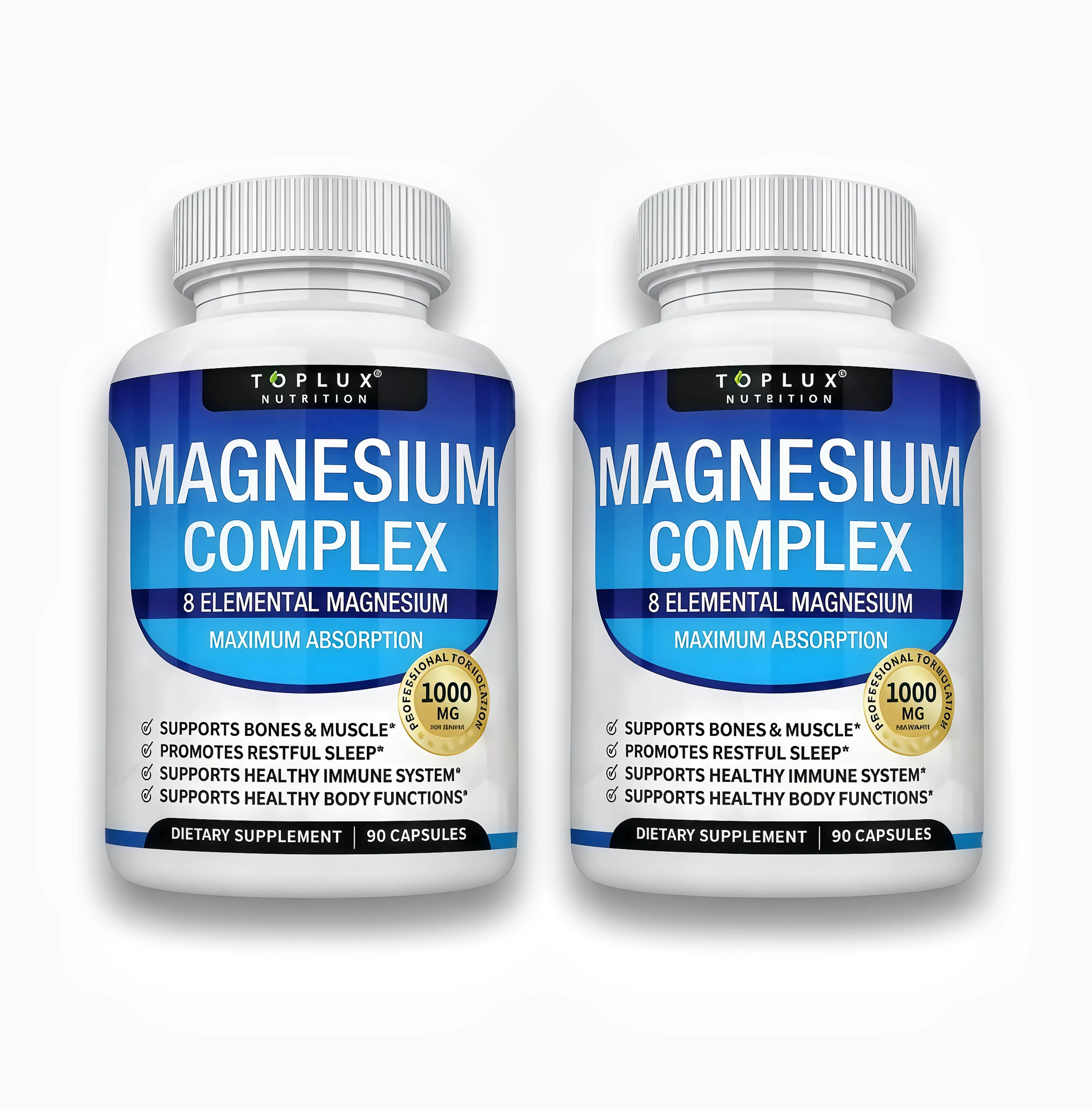 2 Pack Toplux Magnesium Complex DG 8 Essential Magnesium Supplement 1000mg Fitness Edible