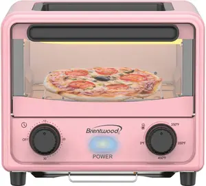 BRENTWOOD TS-3430PK 500-Watt Stainless Steel Mini Toaster Oven, 3 liters, Pink