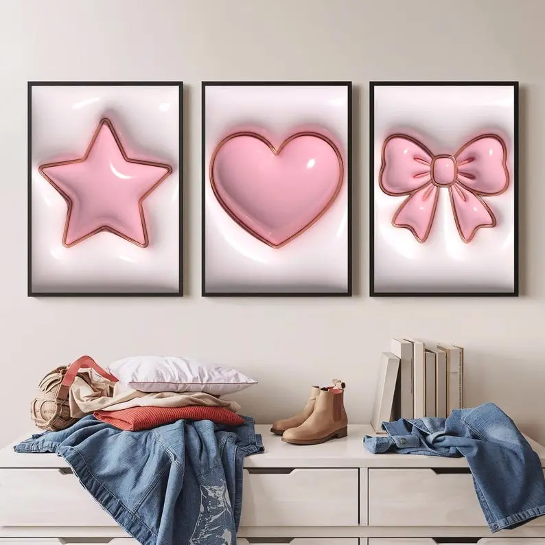 Decorative HypeBeast Pink Kaws Designer Wall Art Poster Set Of 3, Girly Style Hypebeast Decor,Artful Urban Decor Print, Girl Pinked Gift #75