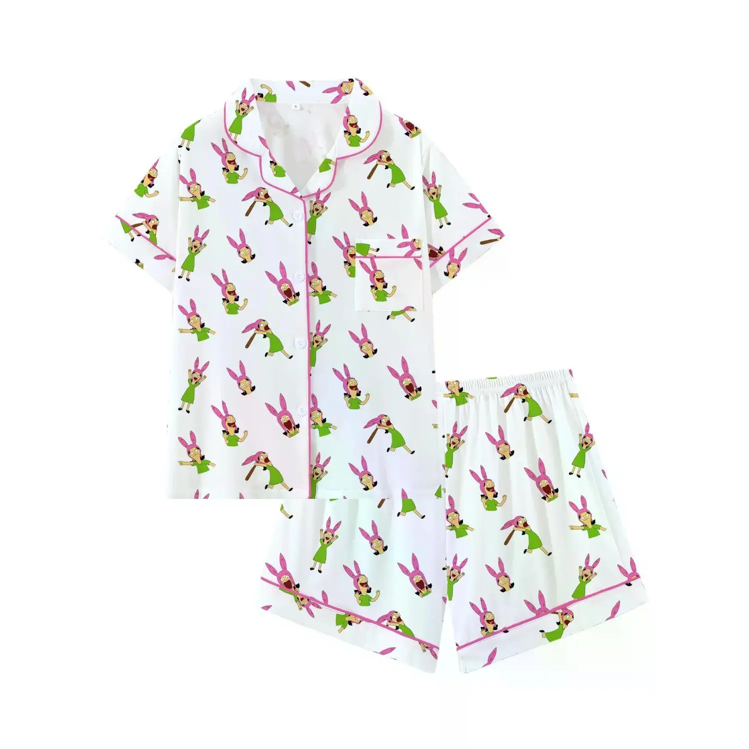Louise Cute Burger Collar Pajama Set - Comfortable Short Sleeve Loungewear for All Seasons, Perfect Party Gift