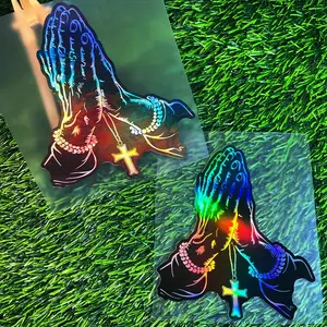 1PC  Laser Prayer Hand Motorcycle Sticker Is Waterproof and Easy To Stick Without Leaving A Trace  Suitable for Motorcycle Front Windshield Side Panels  Car Bumpers  Personalized Body Decoration  Creative Decals  Necessary To Block Scratches