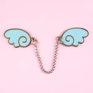 Angel Wings Silver/Glitter Light Blue Enamel Pin brooch pin