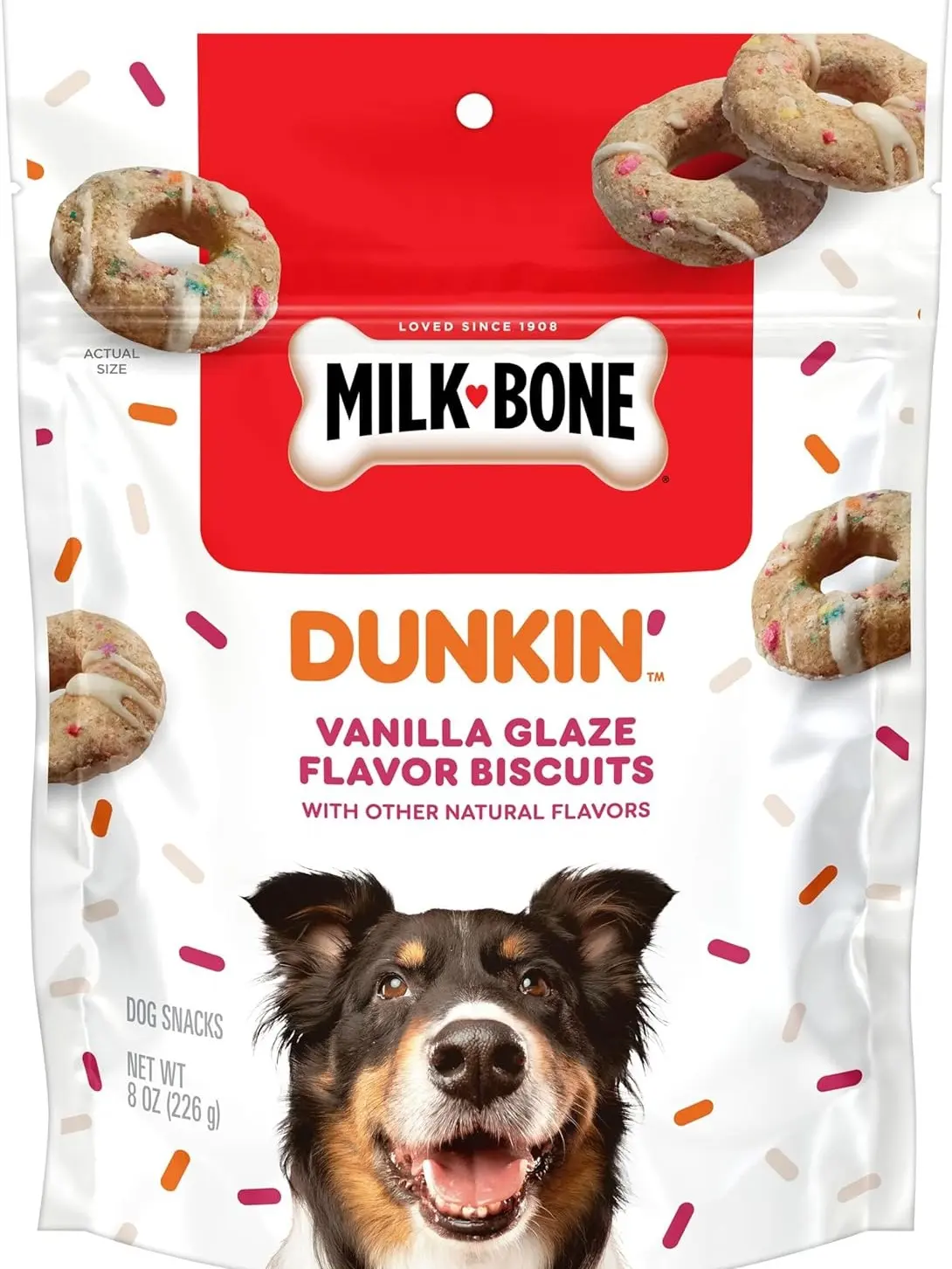 Dunkin' Vanilla Glaze Flavor Dog Biscuits with Other Natural Flavors, 8 oz Bag Dunkin' Vanilla Glaze Flavor Dog Biscuits with Other Natural Flavors, 8 oz Bag
