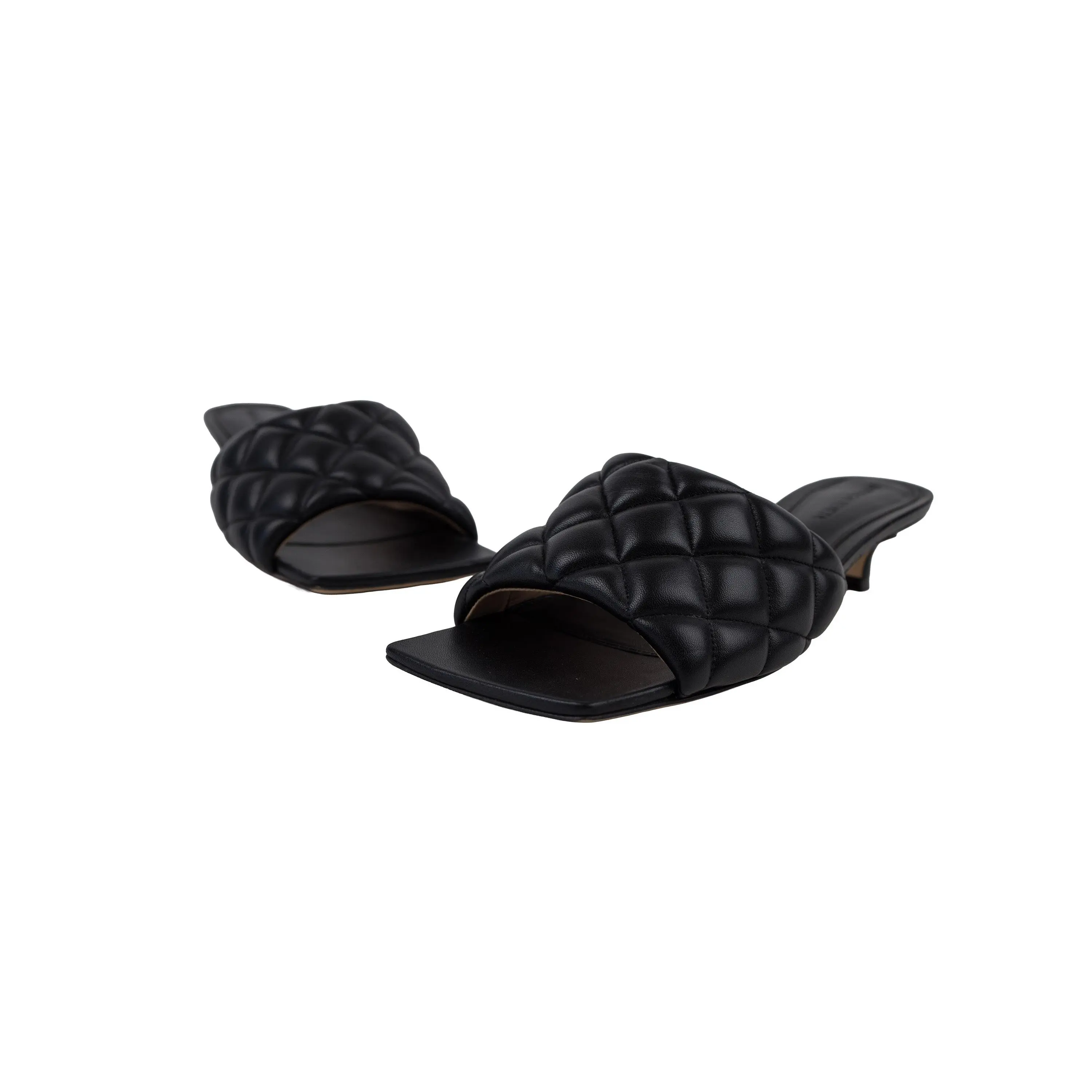 Pre-owned Bottega Veneta Black Leather Padded Kitten Heels Size 37.5