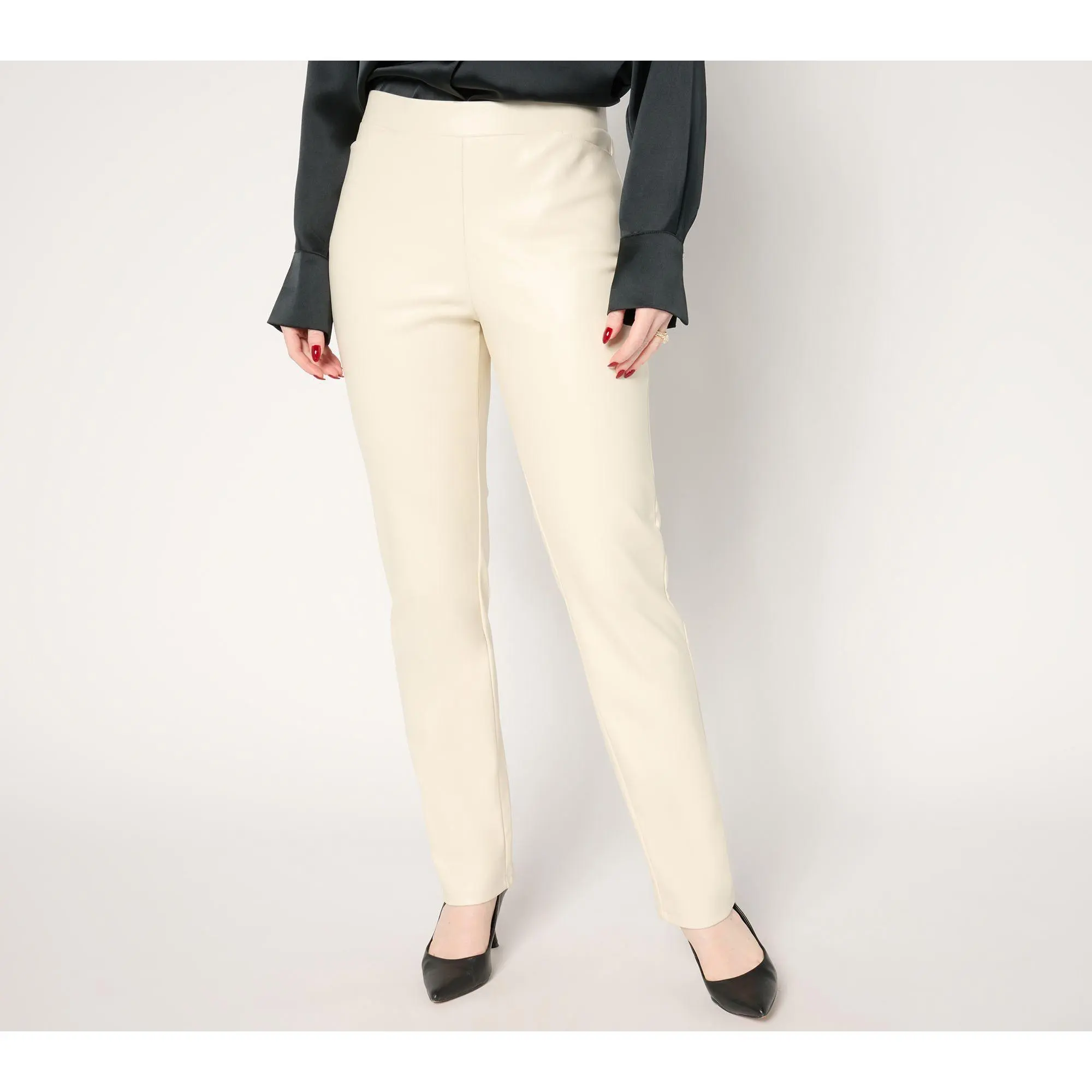 GRAVER Susan Graver Petite Stretch Faux Leather Pants