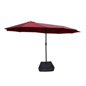 181"L*108"W*97"H Taupe Rectangular Double‑Sided 15*9FT Patio Umbrella, 180G Polyester UPF50+ Waterproof UV‑Resistant Canopy, 12 Steel Ribs 48 LED Lights Crank Lift 3‑Vent Wind‑Resistant Outdoor Shade Umbrella