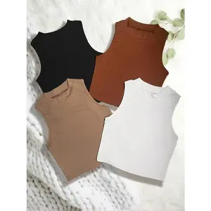 Women's Mock Turtleneck Sleeveless Crop Top / various colors
