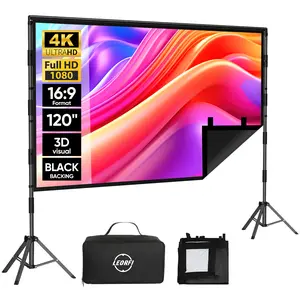 120 inch Projector Screen with Stand: LEORFI Outdoor Black Backing Projection Screen Indoor - Upgraded Movie Screen 16:9 4K HD - Wrinkle-Free Lightweight Movie Screen with Carry Bag for Backyard Night