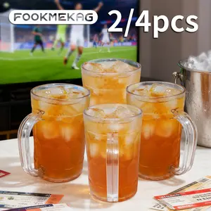 2/4 transparent plastic beer mugs with handles, 16-ounce reusable cups made of food-grade PET, suitable for soda, juice, and sparkling water, perfect for birthday parties, weddings, New Year, Valentine's Day, and versatile drink use.