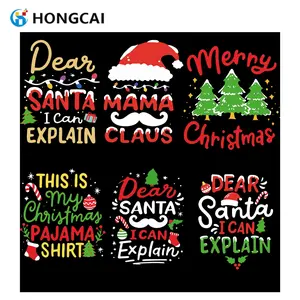 6 Piece Christmas Fun Text Heat Transfer Vinyl Stickers, Creative Dear Santa Mama Claus Designs, DIY Shirt Hoodie Bag Decorations