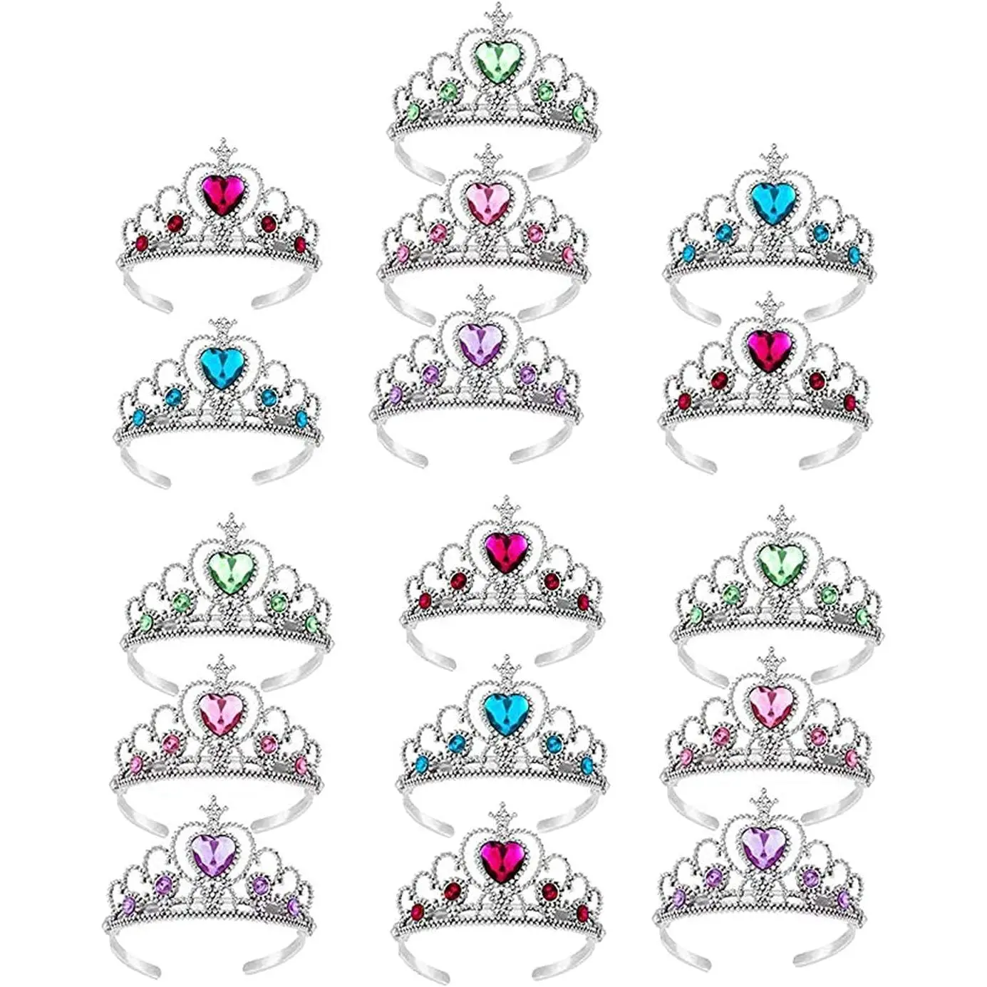 P-HDW032     16 Pcs Tiaras Crown Set, Princess Dress Up Costume Birthday Party Favors Accessories Kid Birthday