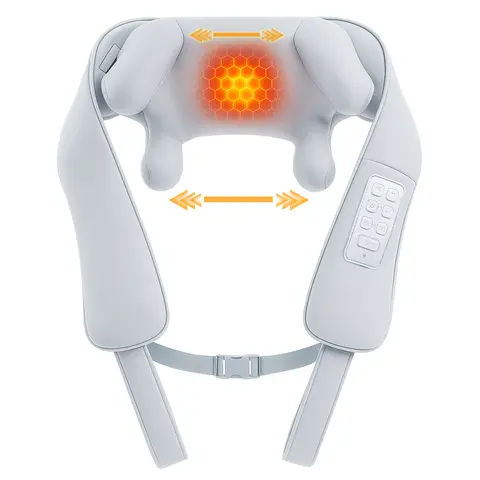 MASGRE U21 Gray Wireless Silicone Cordless Neck & Shoulder Massager with Heat - 6D Deep Tissue Massage, 6 Nodes, Adjustable Width, Handsfree - Fits Broad Shoulders, Relieves Daily Neck Stress, Portable - For Office Or Road Trips, Gift For Adults