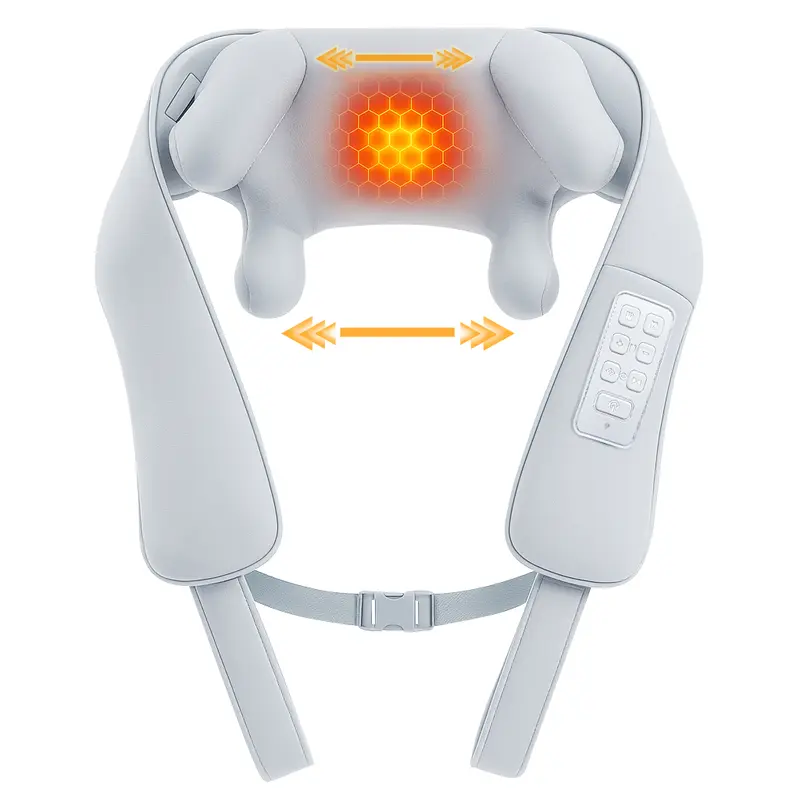MASGRE U21 Gray Wireless Silicone Cordless Neck & Shoulder Massager with Heat - 6D Deep Tissue Massage, 6 Nodes, Adjustable Width, Handsfree - Fits Broad Shoulders, Relieves Daily Neck Stress, Portable - For Office Or Road Trips, Gift For Adults