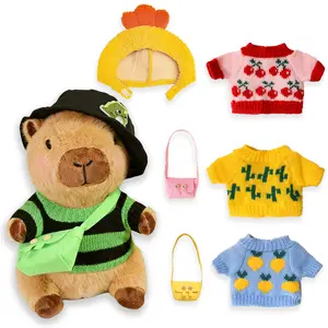 10.2" Dress-Up decorative collectible accessory Capybara soft fluffy material Plushie toy unique requested gifts , Capybara Stuffed Animal with 8/9 Outfit Accessories (2 Hats, 4 Sweaters, 2/3  Bags)