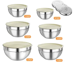 6 Piece Mixing Bowl with Lids Set,Stainless Steel Storage Bowls Kitchen,3 Grinder Attachments,Tableware Food Organizer Nesting Bowls Cooking Baking Airtight Kitchenware DFYD Summerwins Word cup Pred Bowls