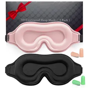 2 Pack 3D Contoured Sleep Mask with Adjustable Strap for Lash Extensions Night Molded Eye Shade Cover 100% Blackout Foam for Travel Yoga Nap Ergonomic Design U-shape Nose Soft Memory Foam