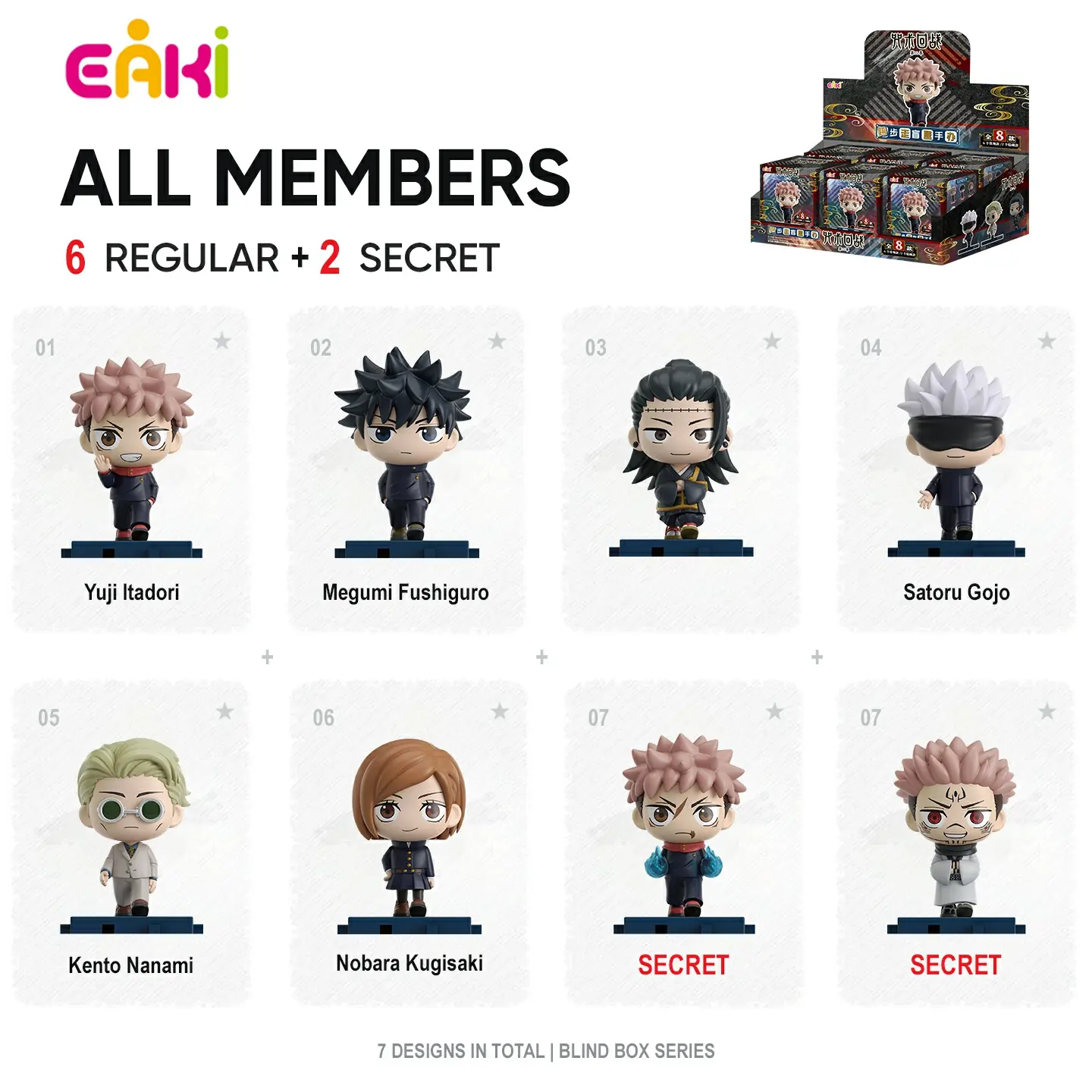 EAKI Officially Licensed Jujutsu Kaisen Blind Box - Authentic Premium Vinyl Collectible, Higher Odds for Rare Hidden Chase Ryomen Sukuna & Yujii Itadori, Cute Collectibles, Stocking Surprise, Room & Figure Decor for Anime Collectors, Collectible Figure De