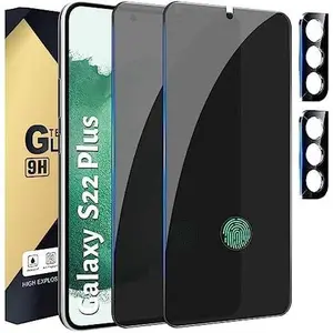 [2+2 Pack Privacy Screen Protector Compatible with Galaxy S22 Plus 5G, 2 Privacy Tempered Film with 2 Camera Lens Tempered Glass, High Clarity, Anti-Spy Protection
