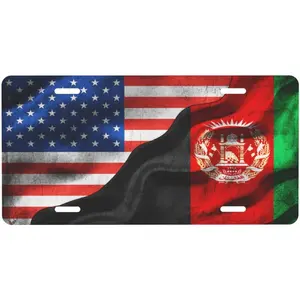 America Flag Afghanistan Afghan Flag Aluminum License Plate Fashion Golf License Plate Car Decoration 6x12 Inches Family Front License Plate 4-Hole