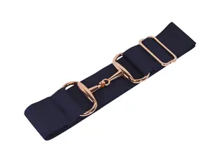 2 inch Luxury Elastic Equestrian Belt, Horse Riding Belt with Rose Gold Buckle, Stretchable and comfortable waist (Navy)