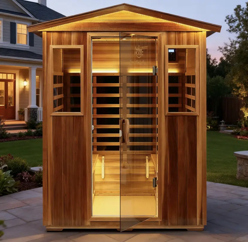 Outdoor Far Infrared Sauna Red Cedar Wood Low EMF Saunas Detox for 4Person 2160W