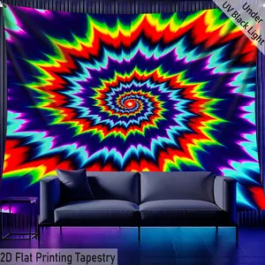 2D Flat, 1pc Glow in the Dark Tapestry - UV Black Light Reactive Wall Hanging with Psychedelic Kaleidoscope Spiral Pattern, UV-Activated Glow Under Black Light, Wrinkle-Resistant for Parties, Dorm Room, Weddings (UV Glow Party Decor, 2D Flat