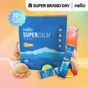 Nello Supercalm Calming Drink Mix with KSM-66 Ashwagandha Vitamin D3 Magnesium & L-Theanine Supports Cortisol Balance Mood Sleep 20 Servings Travel Packets Dietary Supplement