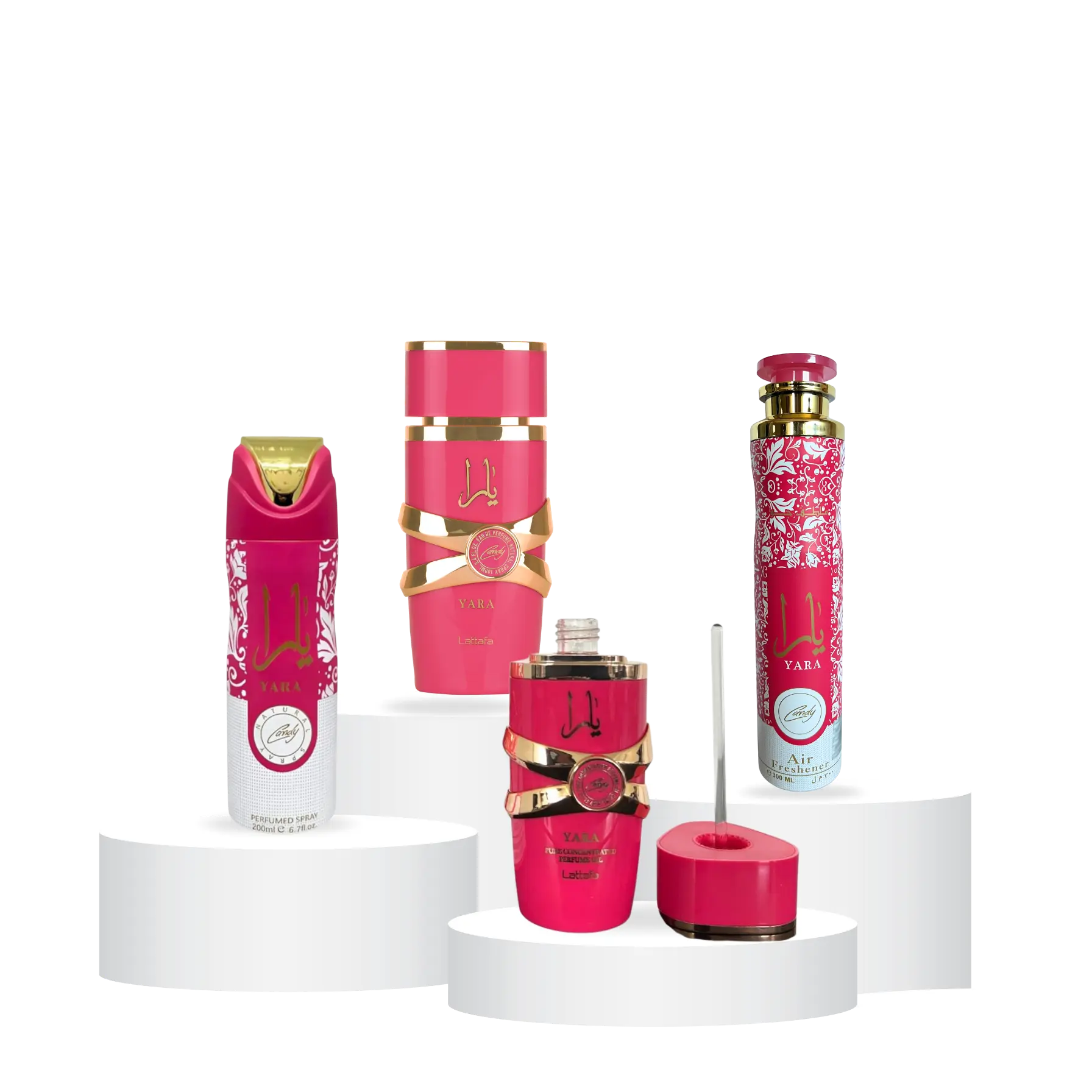Lattafa Yara Candy Unisex Fragrance Set - Scented Aroma Perfume, Long Lasting Perfume, 300 ML Air Freshener, Body Spray, EDP, Concentrated Oil for Unisex Use, Black Currant-Green Tangerine & Strawberry Fizz Candy Notes
