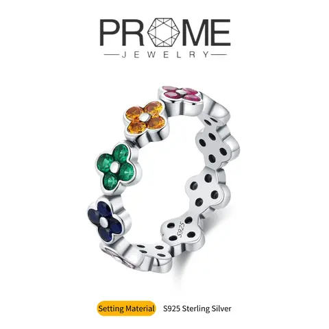 (SR059) S925 Sterling Silver Women's Fashion Ring - 3g, 0.12*0.12in Dopamine Rainbow Pavé Cubic Zirconia, Heart/Oval/Floral Designs, Vibrant Delicate Jewelry, Ideal for Daily Wear & Birthday Gifting