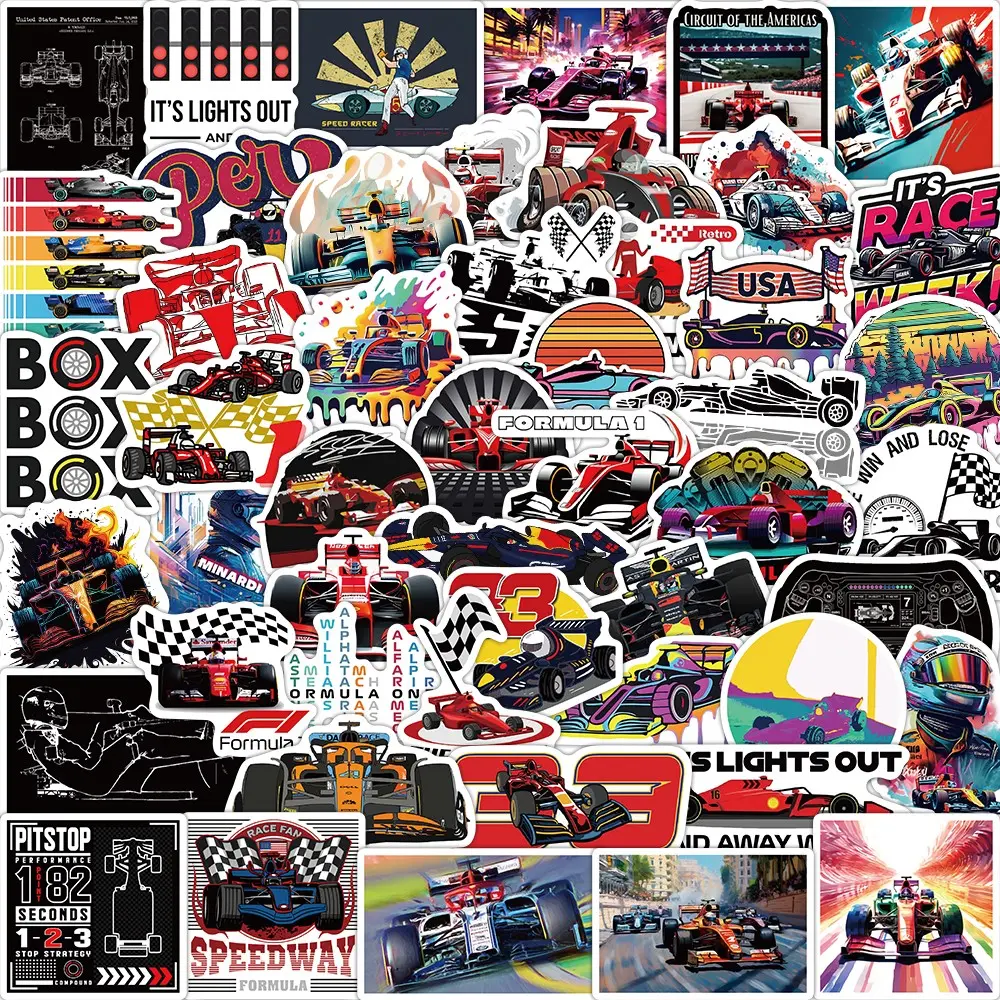50 F1 Formula One Racing Stickers Decorative Notebook Luggage DIY Waterproof Decals, Universal Use, Fun Stickers, Pvc Waterproof Stickers, Sticker Set, No Ca Prop 65 Warning