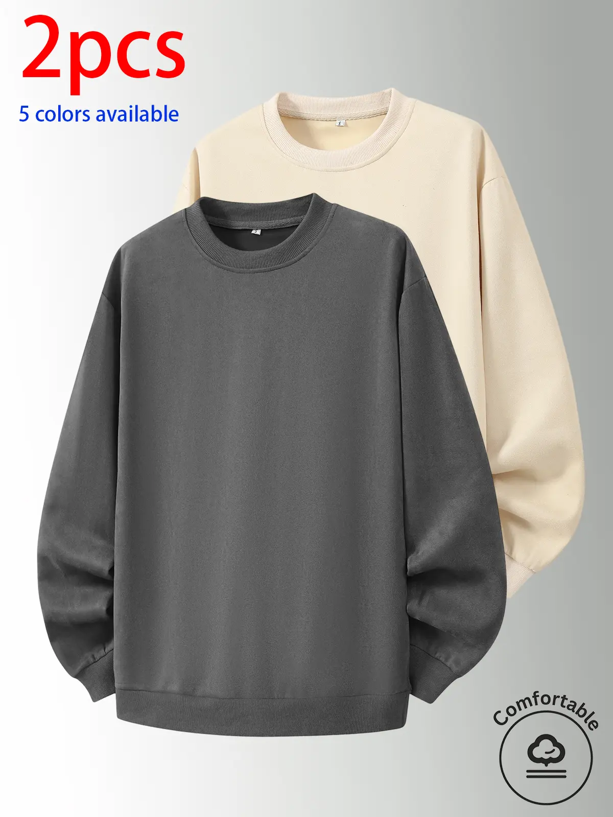 2-pack men’s crewneck sweatshirt, men’s long-sleeve sweatshirt, men’s pullover sweatshirt.Loose, comfortable fit; available in multiple colors. Versatile for home, everyday casual wear, outdoor sports, campus, work, and commuting; suitable for both men an